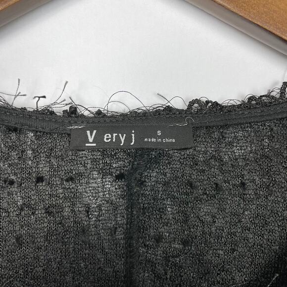 Very J | Solid Black Eyelash Fringe Bell Sleeve Fuzzy Pullover Sweater - Picture 5 of 7